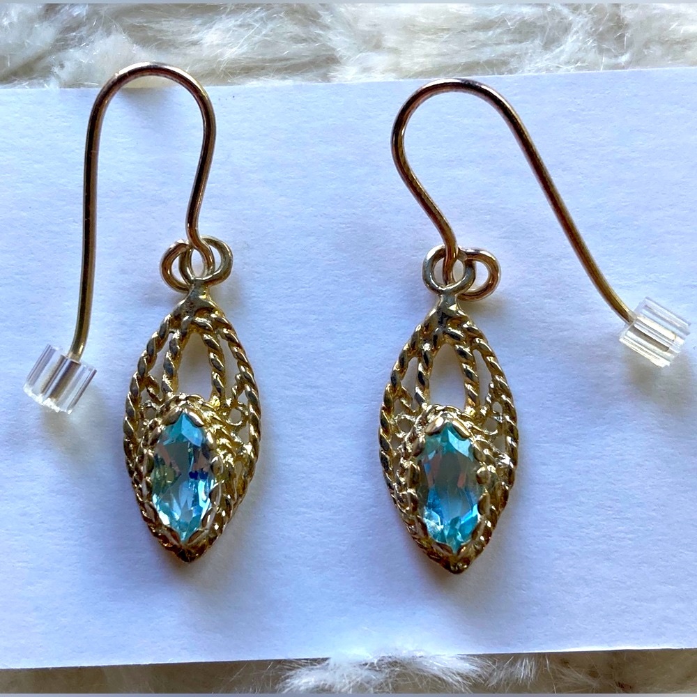 Vintage Avon Sterling Silver and Genuine Blue Topaz Earrings, NIB